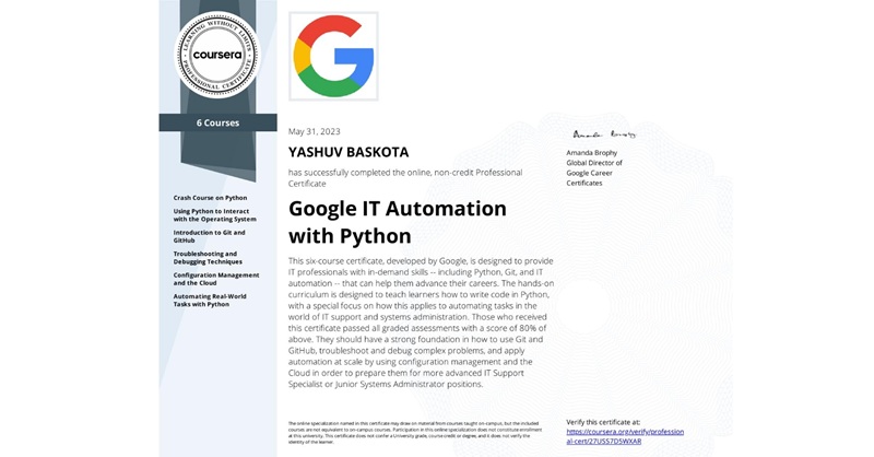 Google IT Automation with Python Professional Certificate